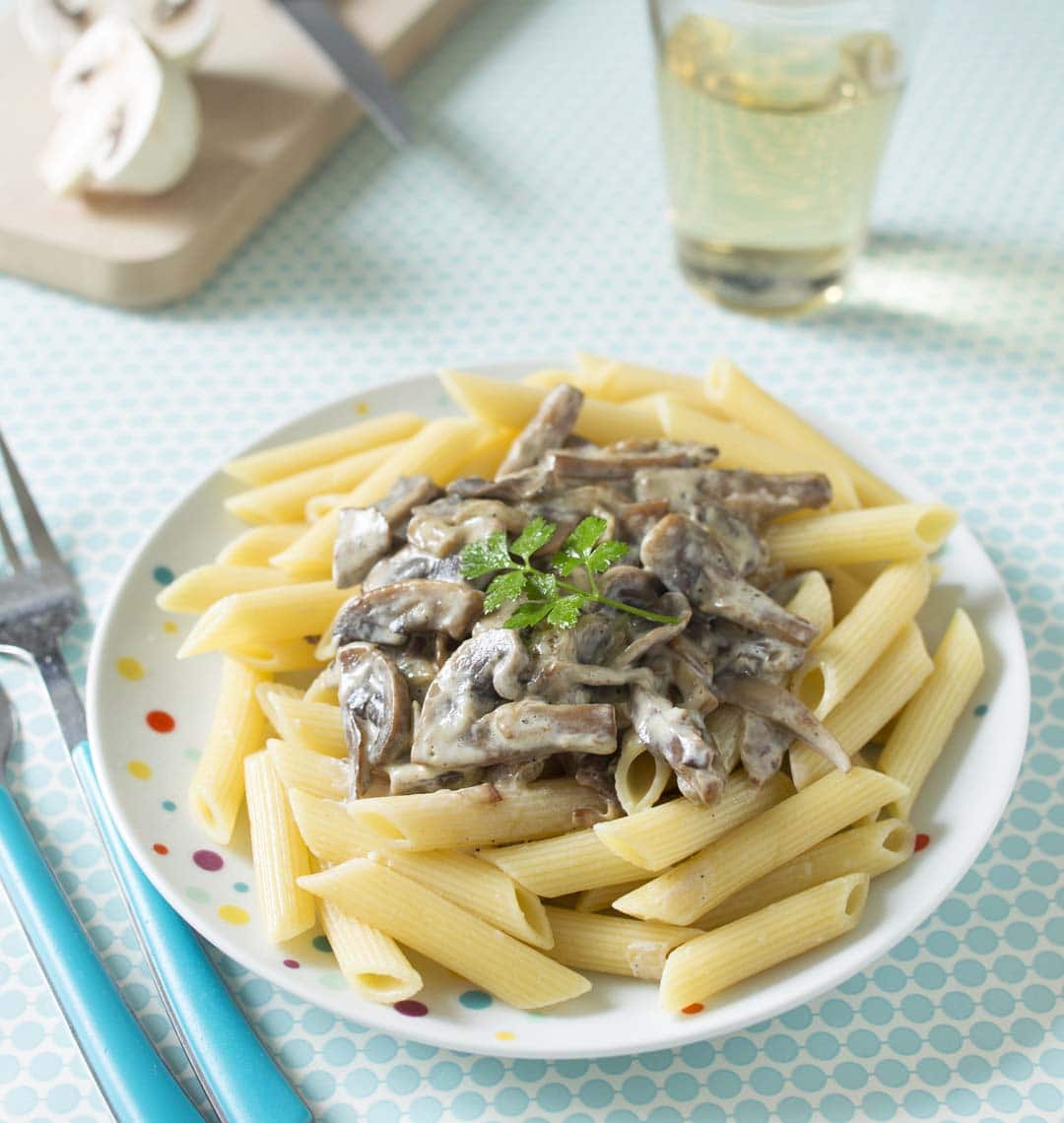 Image de la recette Pâtes à la crème et champignons
